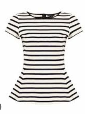 Theory Women's Black & White Striped Short Sleeve Peplum Tee Size 10
